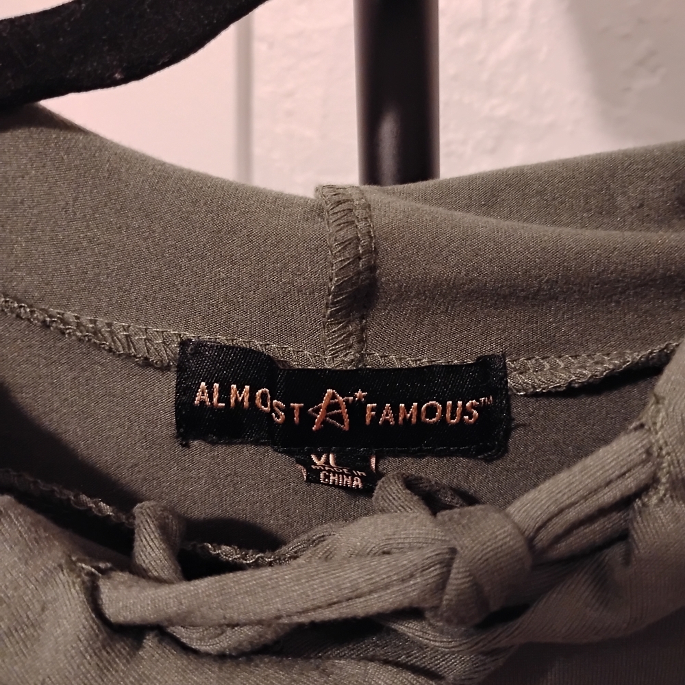 Almost Famous Olive Green Hoodie with Drawstring - Picture 3 of 7